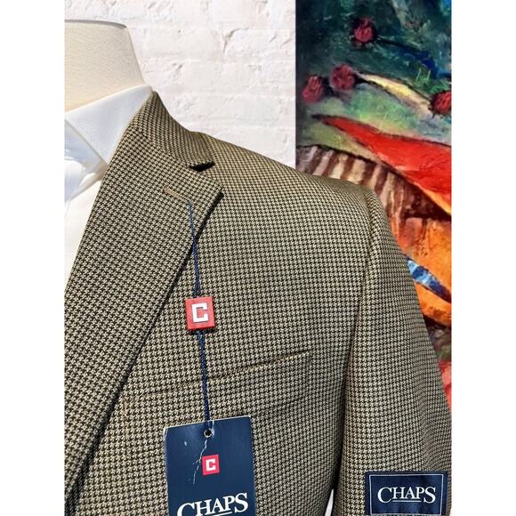 New Chaps Ralph Lauren 42R Mens Brown Houndstooth Casual Blazer Sport Jacket - Picture 3 of 15
